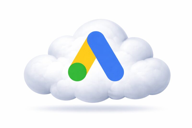 Google Ads logo u oblaku kao simbol digitalnog oglašavanja i pametnog licitiranja